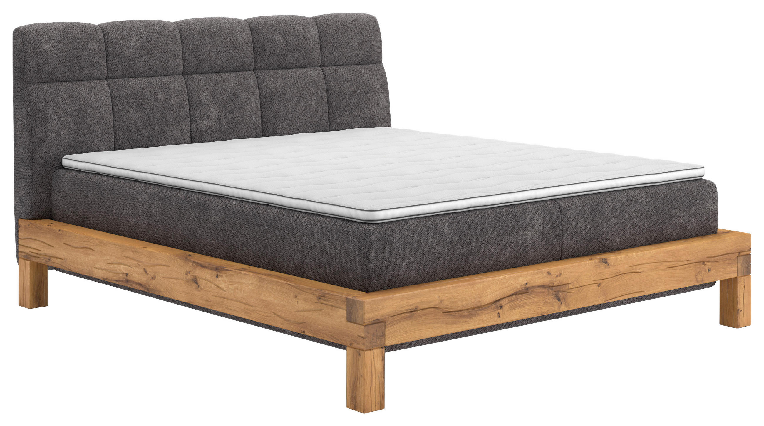 BOXSPRINGBETT 160/200 cm,  in Dunkelgrau, Matratze, gepolstertes Kopfteil, Topper, H3 + H4 = fest + sehr fest  - Dunkelgrau/Buchefarben, Natur, Holz/Textil (160/200cm) - Livetastic