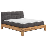 BOXSPRINGBETT 160/200 cm,  in Dunkelgrau, Matratze, gepolstertes Kopfteil, Topper, H2 + H4 = mittel + sehr fest  - Dunkelgrau/Buchefarben, Natur, Holz/Textil (160/200cm) - Livetastic
