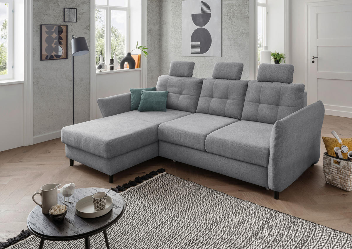 ECKSOFA in Chenille Silberfarben  - Mintgrau/Silberfarben, Modern, Holz/Textil (176/250-280cm) - Livetastic