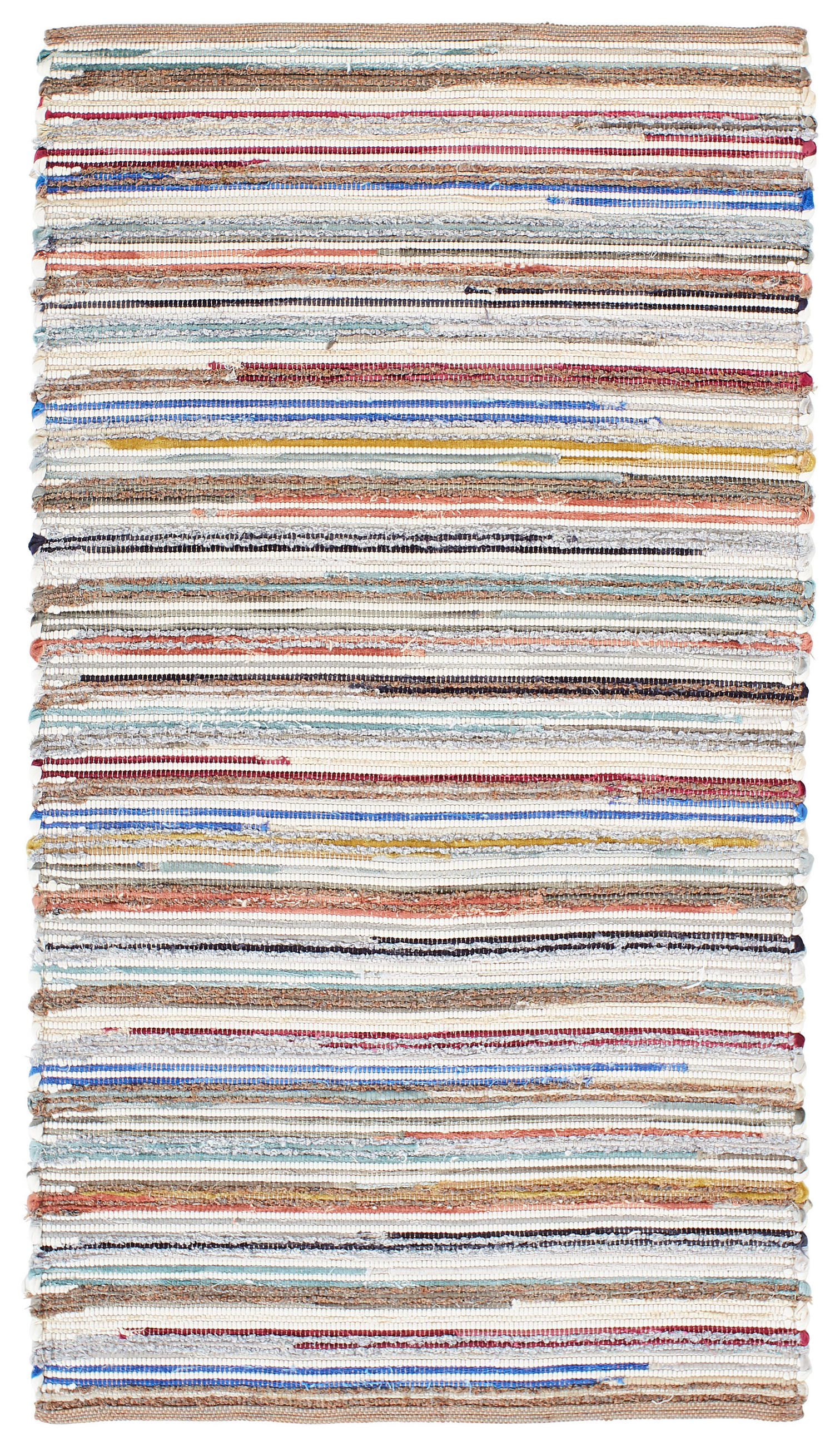 Linea Natura Handwebteppich Blau, Grün, Rot, Weiß 60x110 cm