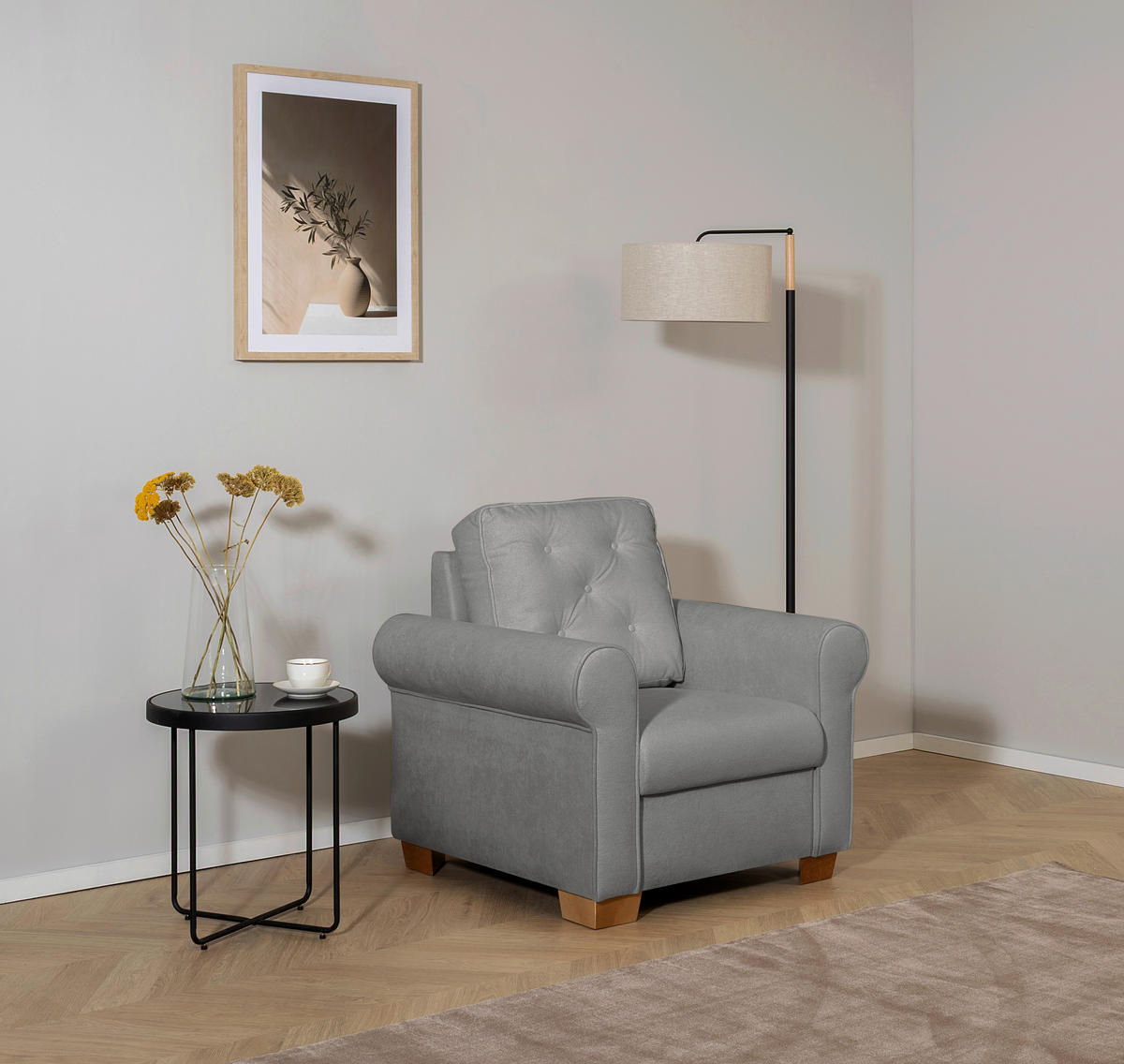 SESSEL in Grau  - Buchefarben/Grau, Design, Holz/Textil (93/89/82cm) - MID.YOU