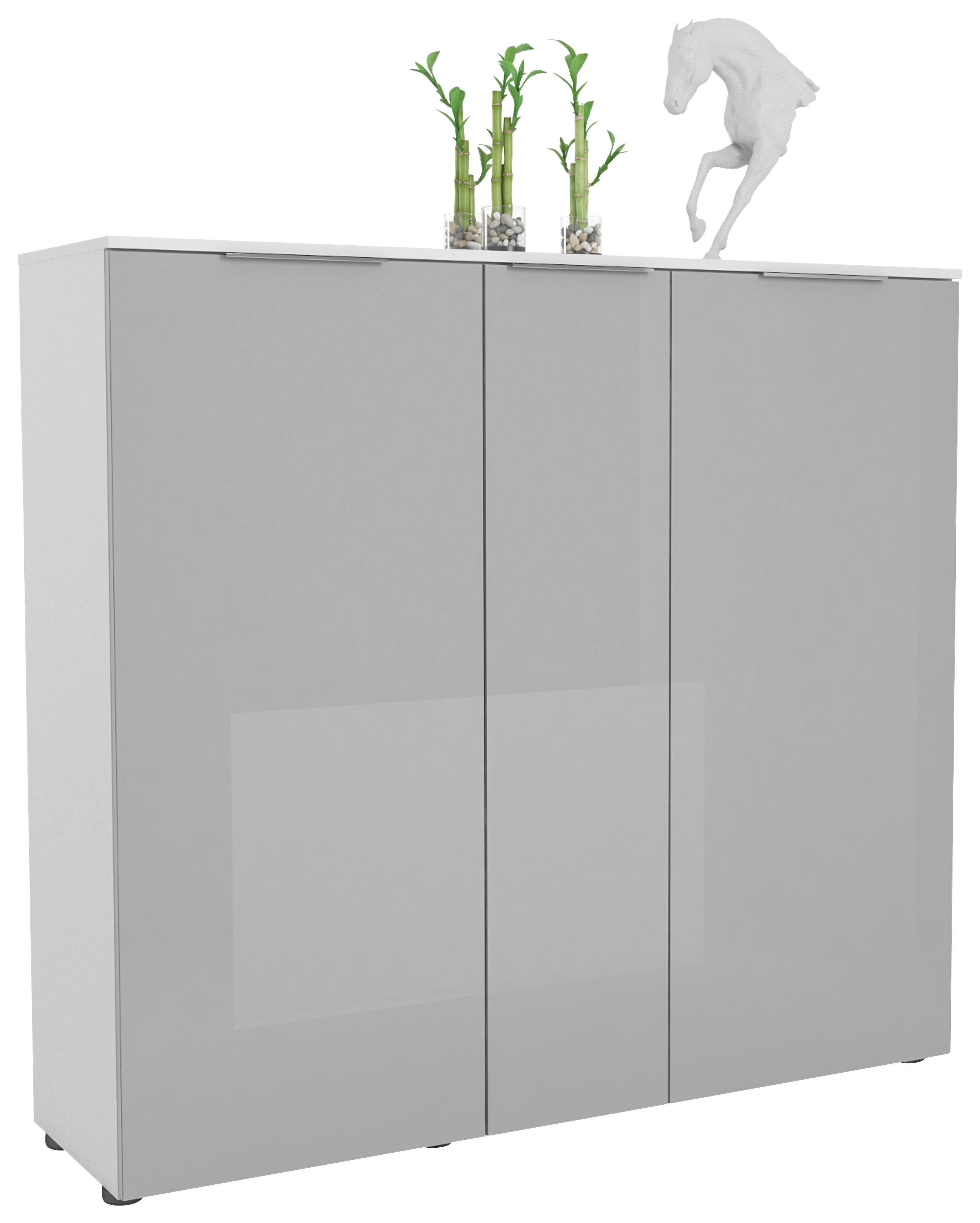SCHUHSCHRANK Grau, Weiß  - Chromfarben/Schwarz, Design, Glas/Holzwerkstoff (135,3/125,4/40cm)