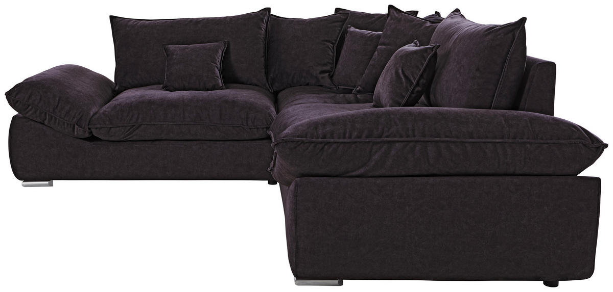 ECKSOFA Dunkelbraun Velours  - Chromfarben/Dunkelbraun, KONVENTIONELL, Kunststoff/Textil (247/247cm) - Carryhome