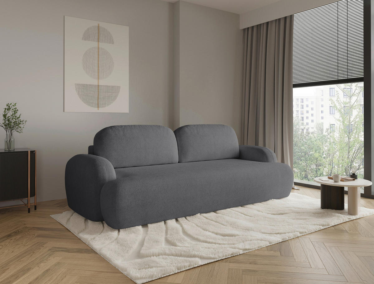 3-SITZER-SOFA Sevilla Plus in Bouclé Dunkelgrau  - Dunkelgrau/Schwarz, Design, Kunststoff/Textil (256/93/120cm) - MID.YOU