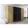 SCHWEBETÜRENSCHRANK 360/223/68 cm 4-türig Schwarz, Eichefarben  - Eichefarben/Schwarz, Design, Glas/Holz (360/223/68cm) - Novel