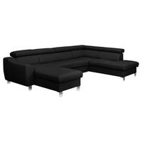 WOHNLANDSCHAFT in Lederlook Echtleder Schwarz  - Chromfarben/Schwarz, Design, Leder/Textil (175/315/208cm) - Livetastic