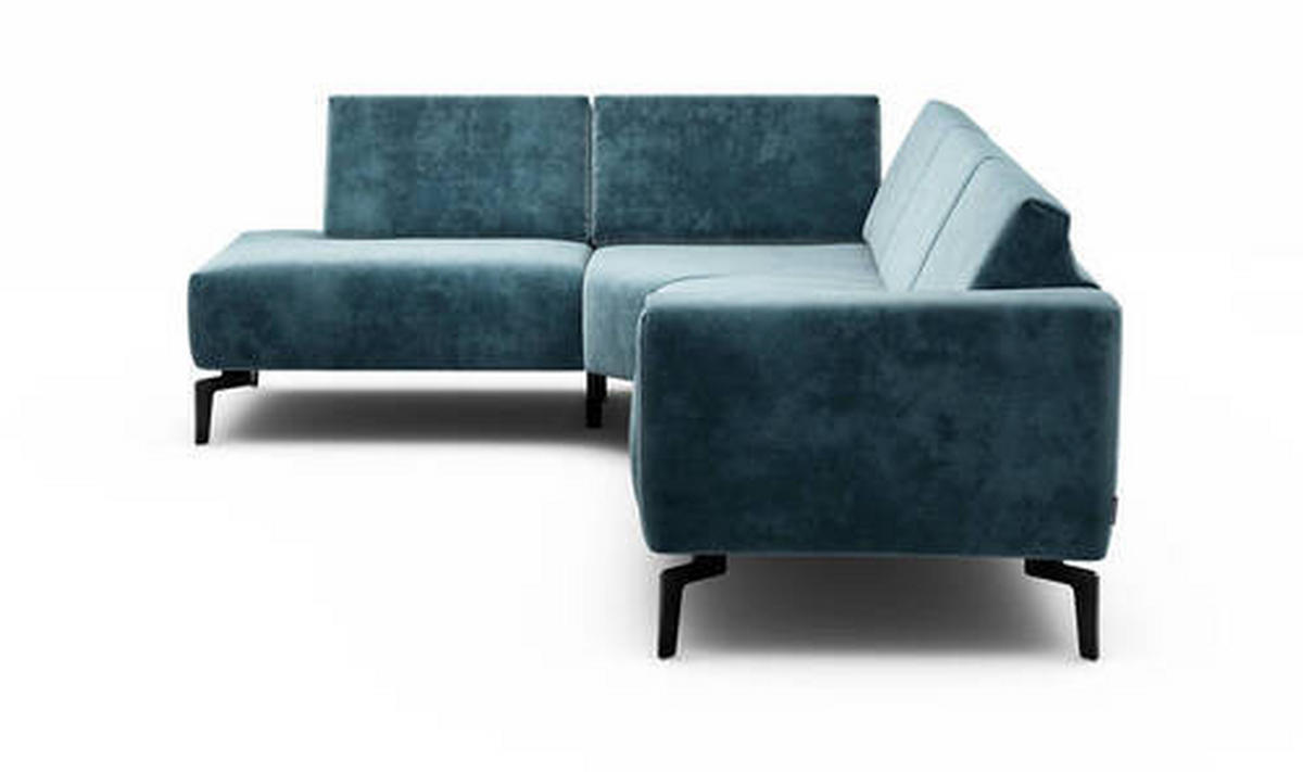 ECKSOFA Cosy Blau Samt  - Blau/Schwarz, Design, Textil/Metall (193/256cm) - SENSOO