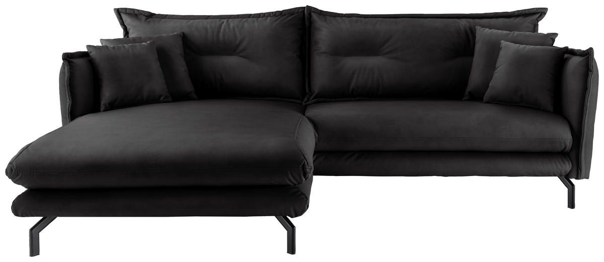 ECKSOFA Schwarz Lederlook  - Schwarz, MODERN, Textil/Metall (180/255cm) - Livetastic