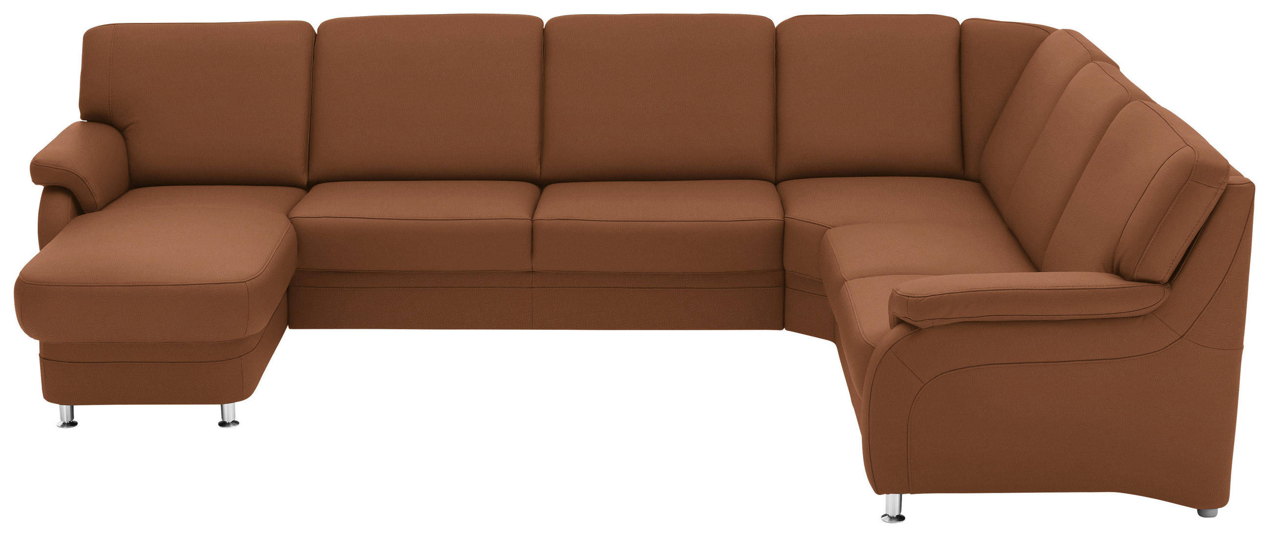 WOHNLANDSCHAFT Echtleder Cognac  - Cognac/Alufarben, Konventionell, Leder/Metall (165/329/239cm) - Beldomo Premium