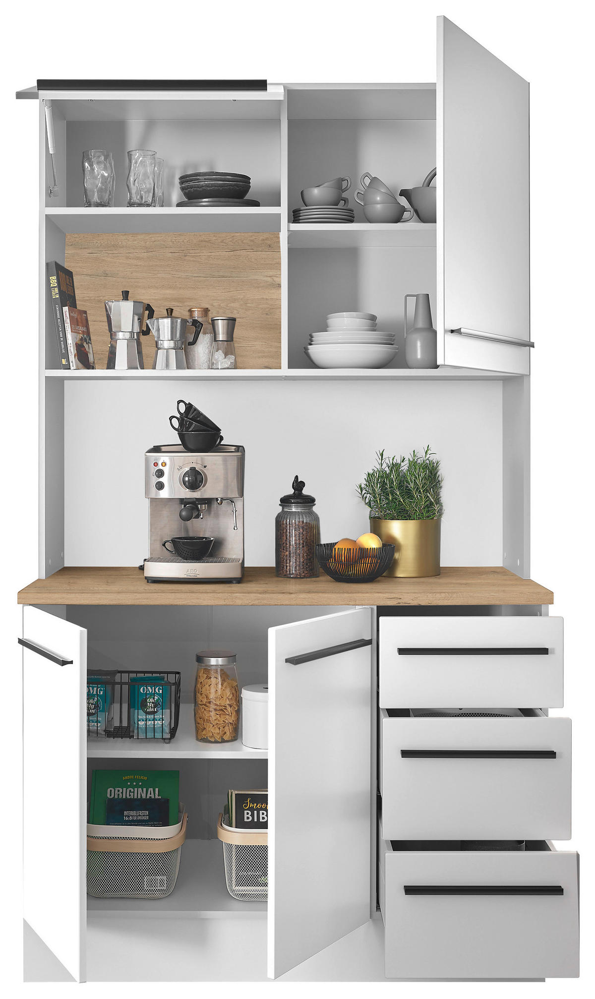 BUFFET 120/211/60 cm  in  - Weiß Hochglanz/Schwarz, Design, Holzwerkstoff/Kunststoff (120/211/60cm) - MID.YOU