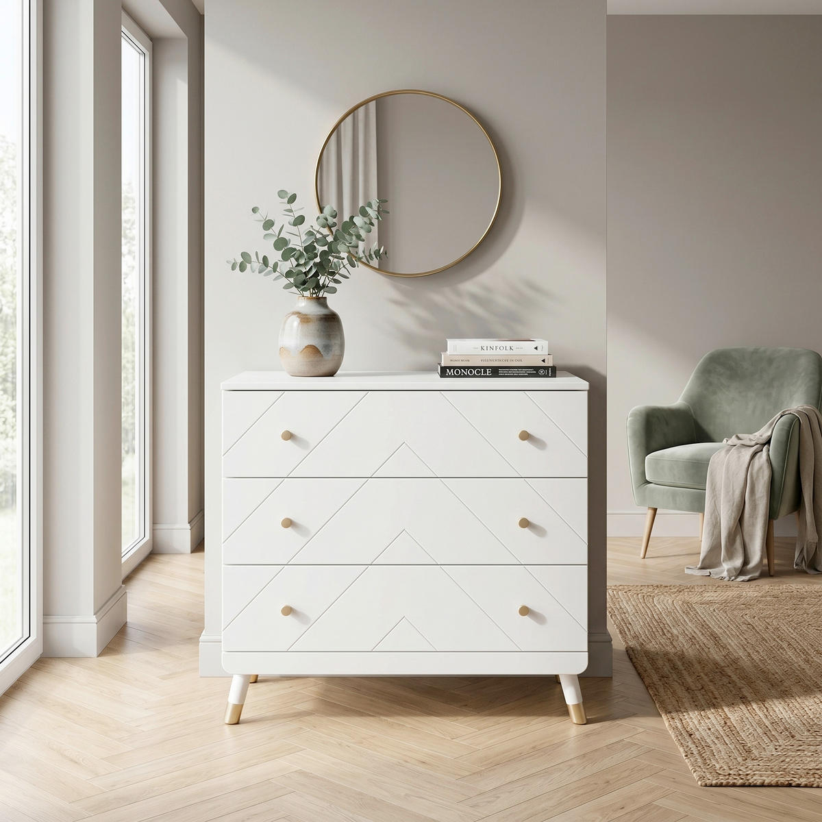 KOMMODE , 100/89/57 cm, 3 Schublade(n)  - Goldfarben/Weiß, MODERN, Holzwerkstoff/Kunststoff (100/89/57cm) - Vipack