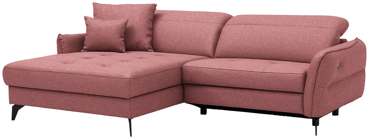 ECKSOFA MANTA in Flachgewebe Koralle  175/246 cm  - Koralle/Schwarz, Design, Textil/Metall (175/246cm) - Celina