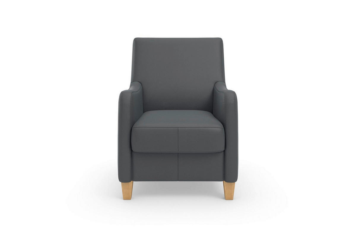 SESSEL in Echtleder Schwarz  - Eichefarben/Schwarz, Basics, Leder/Holz (70/93/75cm) - Sit & More