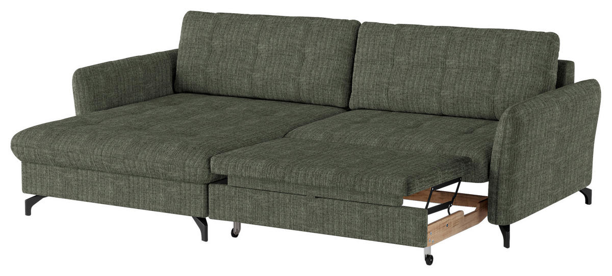 ECKSOFA in Flachgewebe, Leinenoptik Grün  - Schwarz/Grün, Design, Textil/Metall (170/242cm) - Xora