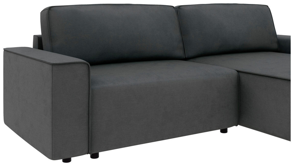 ECKSOFA in Struktur Anthrazit  - Anthrazit/Schwarz, Modern, Kunststoff/Textil (265/164cm) - Trendmanufaktur