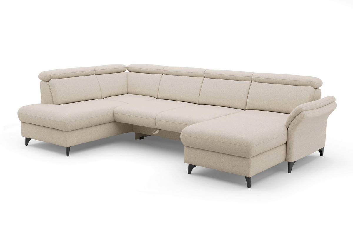 WOHNLANDSCHAFT GLENDALE E Creme Flachgewebe  - Creme/Schwarz, KONVENTIONELL, Textil/Metall (193/321/166cm) - Sit & More