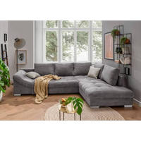 ECKSOFA Grau Cord  - Silberfarben/Grau, Design, Holz/Textil (298/202cm) - MID.YOU
