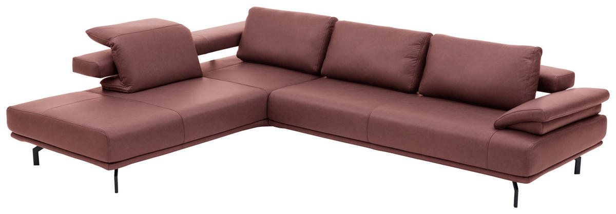 ECKSOFA in Echtleder Weinrot  - Anthrazit/Weinrot, Design, Leder/Metall (255/325cm) - Dieter Knoll