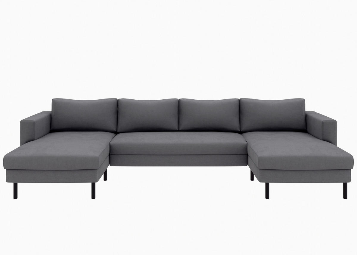 WOHNLANDSCHAFT Anthrazit Struktur  - Anthrazit/Schwarz, MODERN, Textil/Metall (161/306/161cm) - Trendmanufaktur