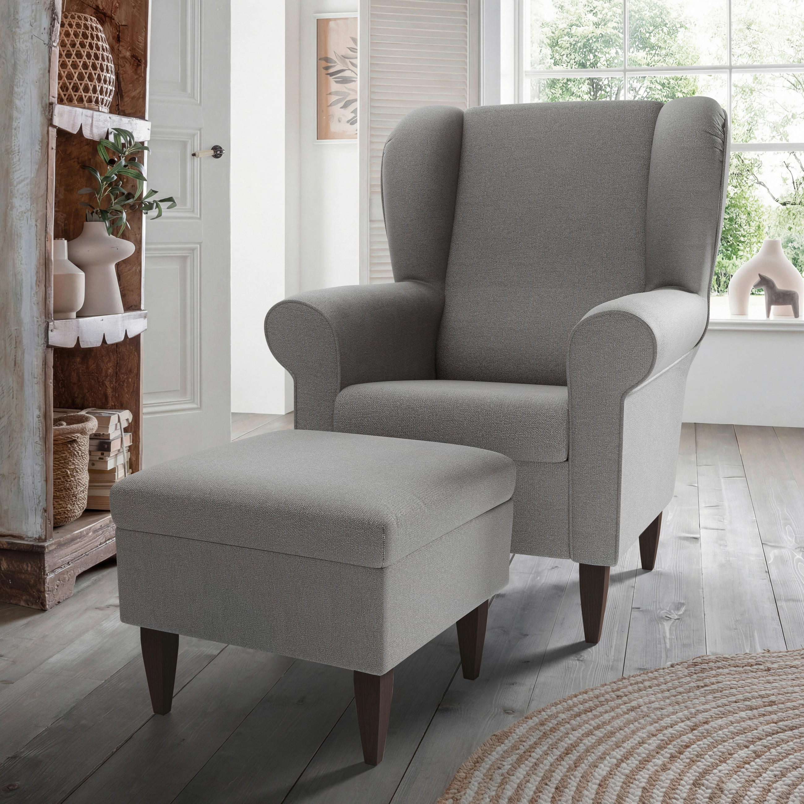 SESSELSET ASINO Struktur Hocker    - Wengefarben/Grau, KONVENTIONELL, Holz/Textil (80/102/86cm) - Livetastic
