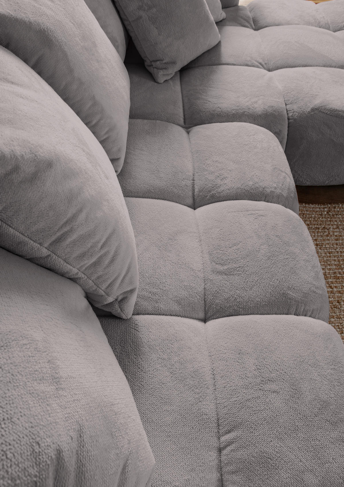 HÖRNSOFFA i plysch grå  - grå/mörkbrun, Klassisk, trä/textil (288/190cm) - MID.YOU