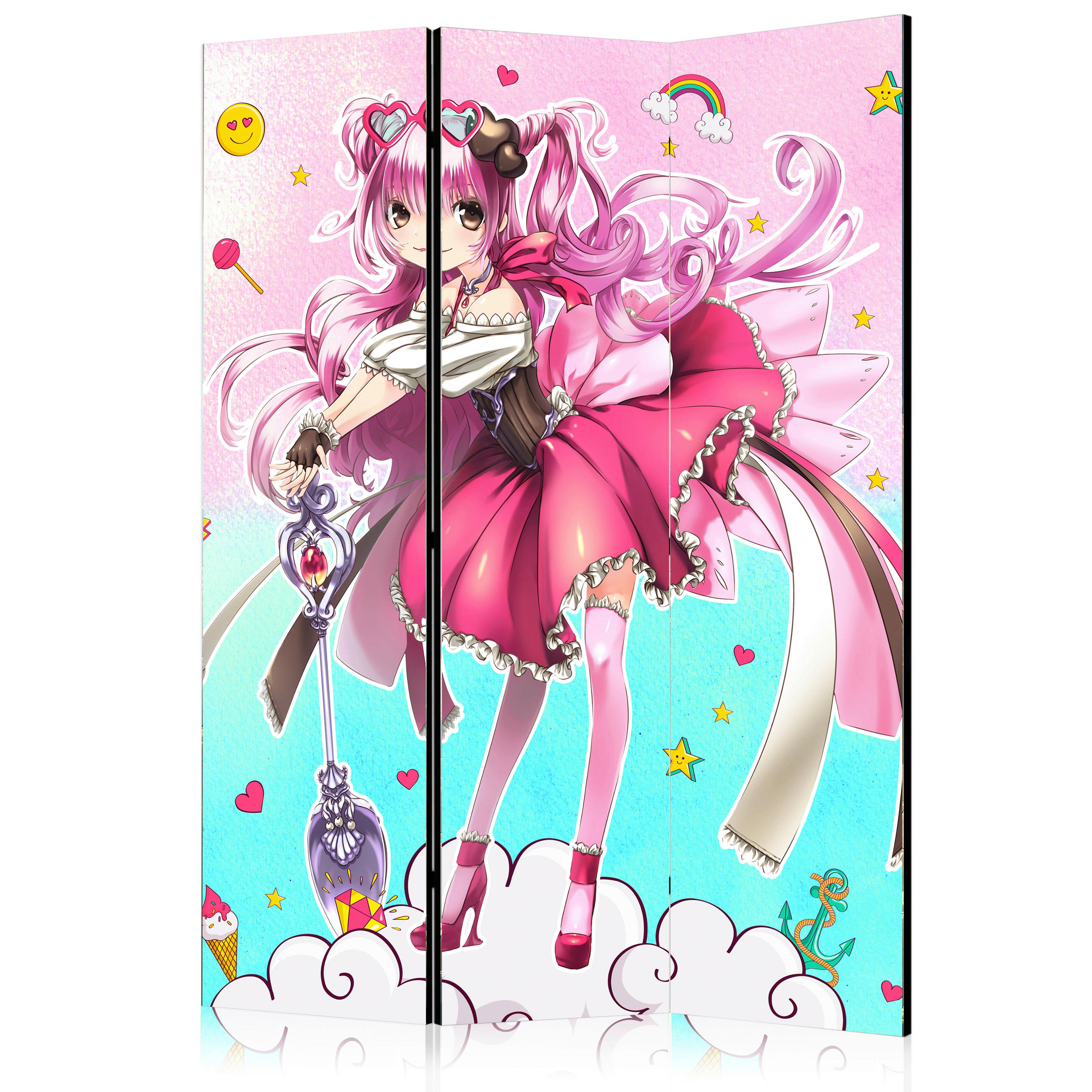 SKÄRMVÄGG  i trä, textil  turkos, pink  - pink/turkos, Basics, trä/textil (135/172/3cm) - artgeist