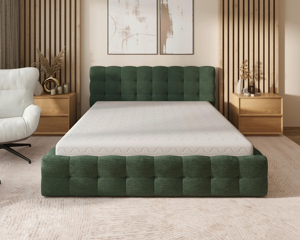 POLSTERBETT 180/200 cm,  in Waldgrün, gepolstertes Kopfteil, Bettkasten,  - Waldgrün/Schwarz, MODERN, Holz/Kunststoff (180/200cm) - Chameo