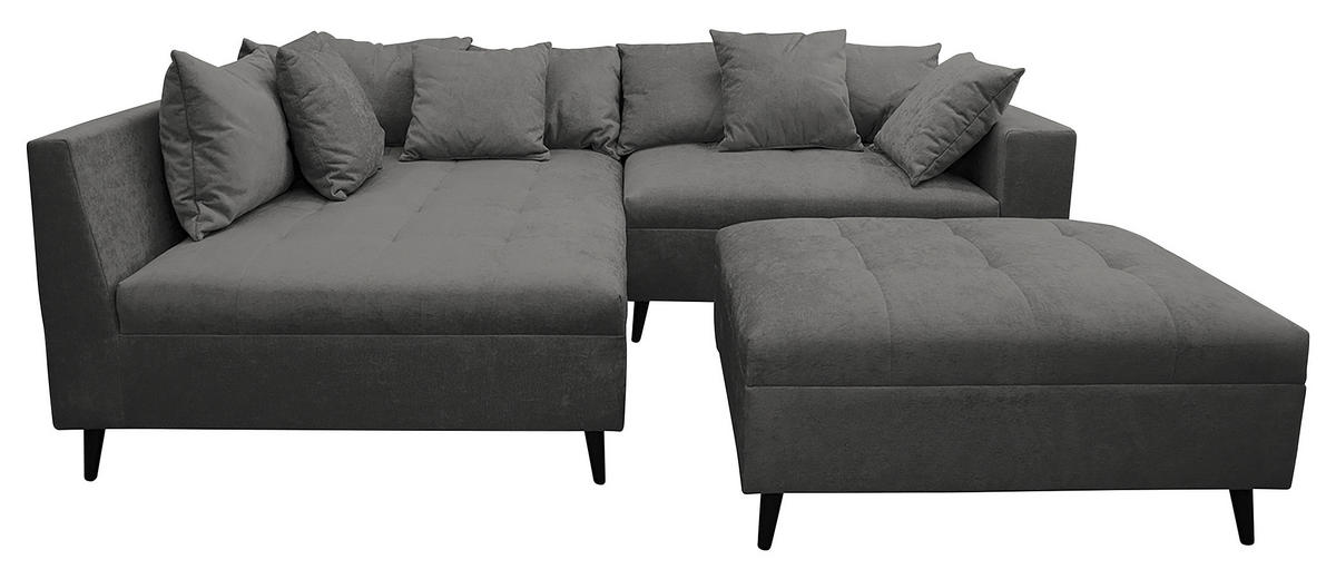 Ecksofa inkl. Hocker in Flachgewebe Grau  - Schwarz/Grau, Design, Holz/Textil (174/247cm) - MID.YOU