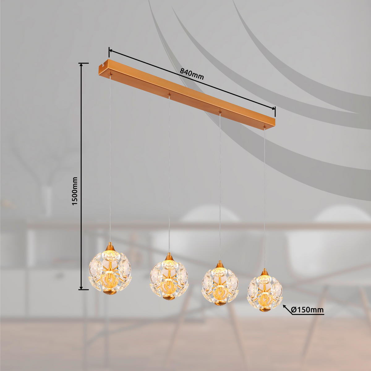 LED-HÄNGELEUCHTE VIRINA 93/15/150 cm   - Klar/Transparent, KONVENTIONELL, Glas/Kunststoff (93/15/150cm) - Globo