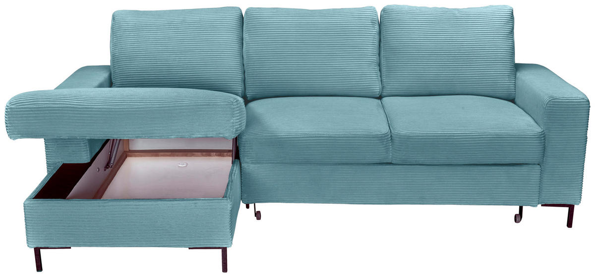 ECKSOFA Türkis Cord  - Türkis/Schwarz, KONVENTIONELL, Textil/Metall (150/240cm) - Carryhome