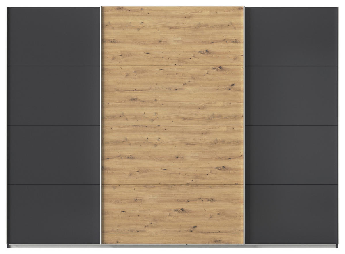SCHWEBETÜRENSCHRANK  in Dunkelgrau, Eiche Artisan  - Dunkelgrau/Alufarben, KONVENTIONELL, Holzwerkstoff/Metall (315/210/62cm) - Xora