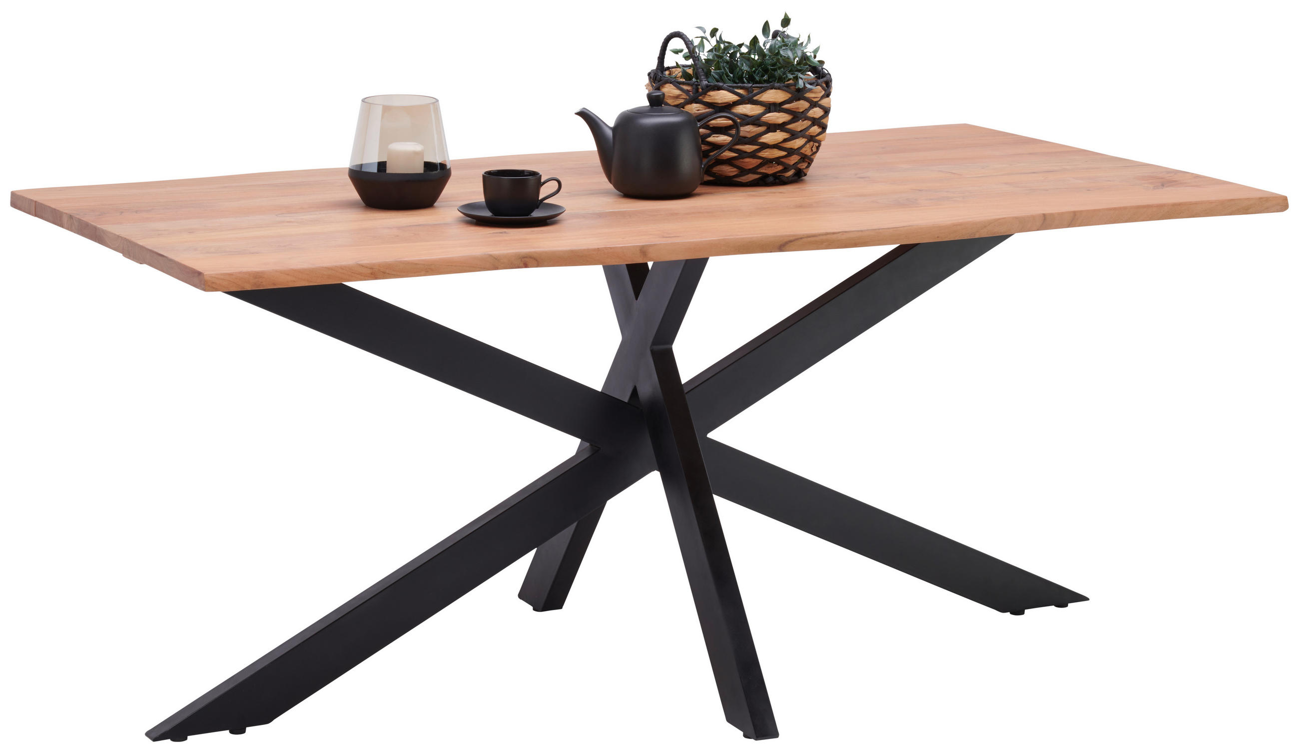 ESSTISCH Akazie Hartholz rechteckig Schwarz, Akaziefarben  - Schwarz/Akaziefarben, MODERN, Holz/Metall (180/90/77cm) - Livetastic