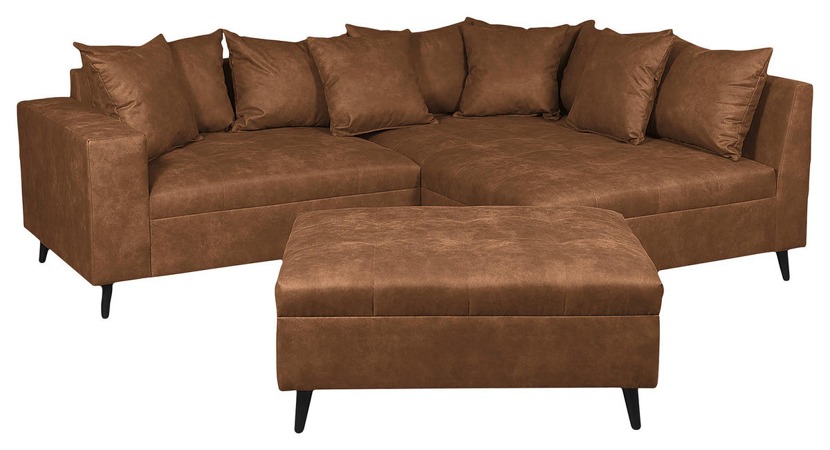 Ecksofa inkl. Hocker Braun Mikrofaser  - Schwarz/Braun, Design, Holz/Textil (247/174cm) - MID.YOU