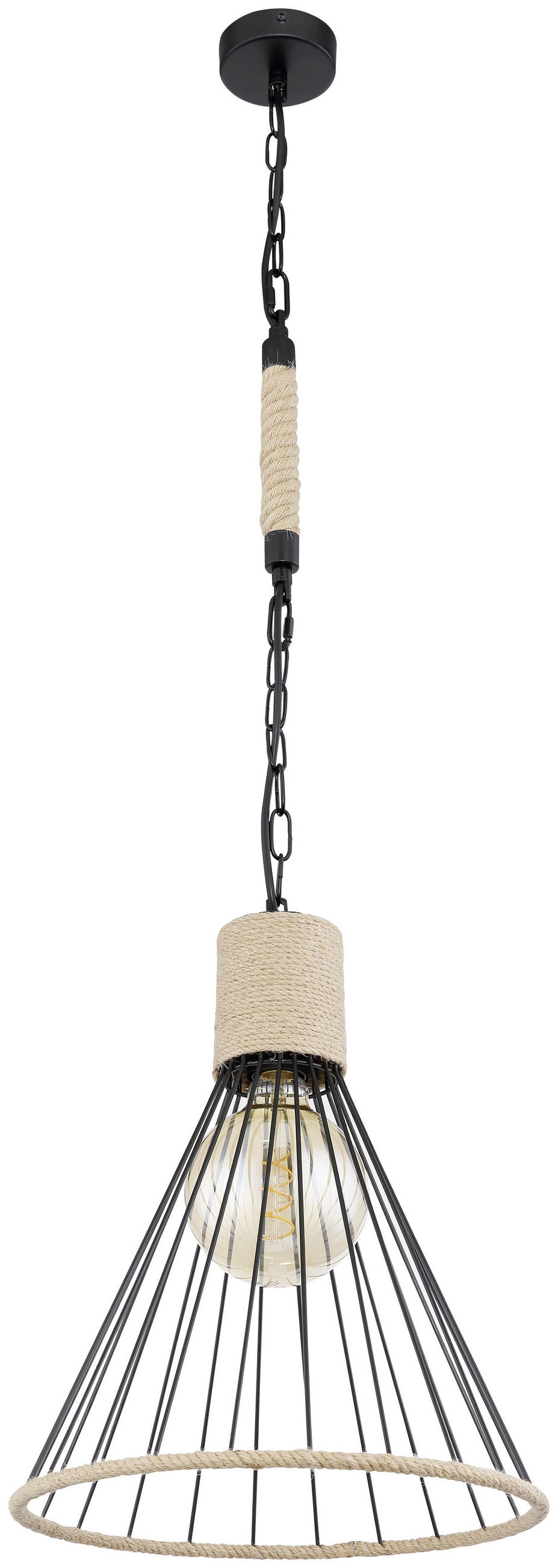 HÄNGELEUCHTE 35/140 cm    - Schwarz/Braun, Natur, Naturmaterialien/Metall (35/140cm) - Globo