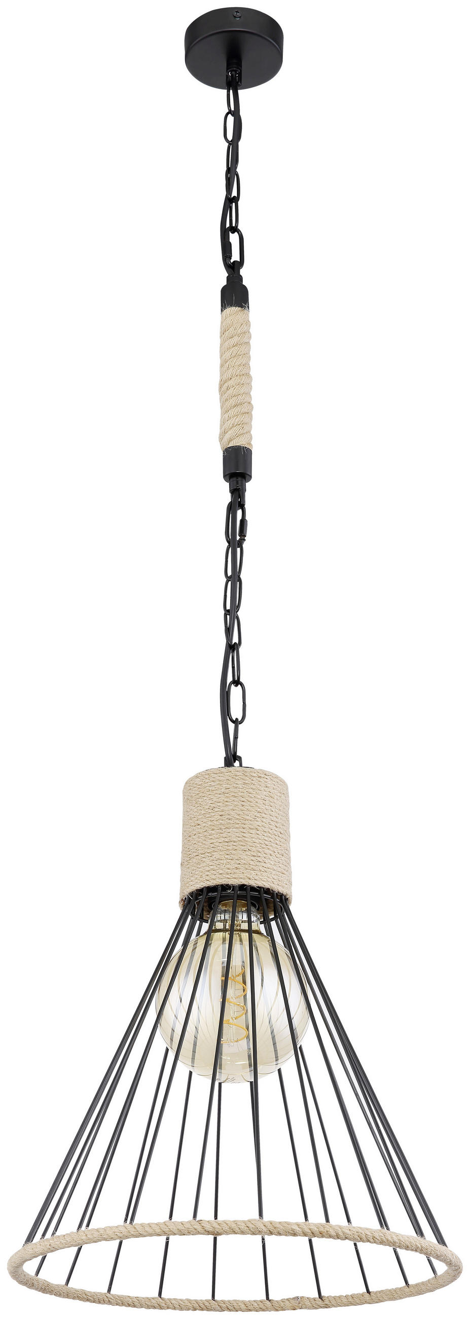 HÄNGELEUCHTE 35/140 cm    - Schwarz/Braun, Natur, Naturmaterialien/Metall (35/140cm) - Globo