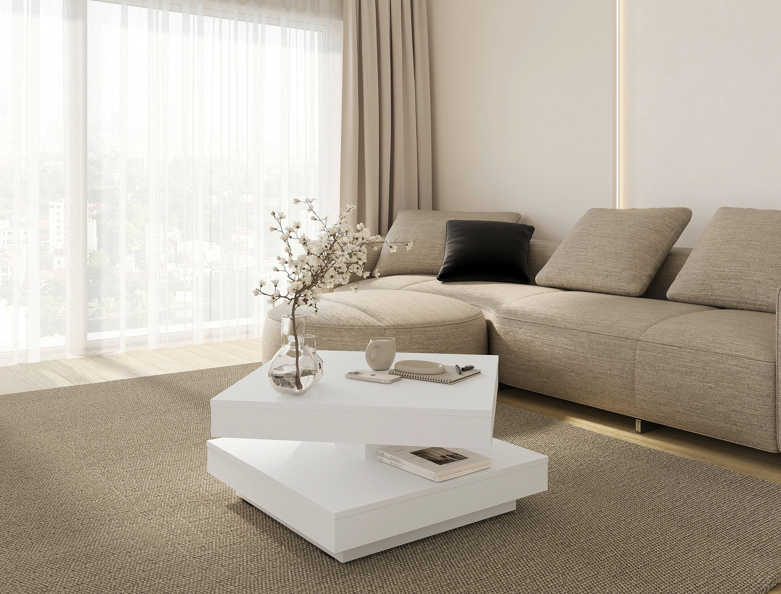 KONFERENČNÍ STOLEK, bílá, kompozitní dřevo, 70/70/34 cm - bílá/černá, Design, kompozitní dřevo/plast (70/70/34cm) - Xora