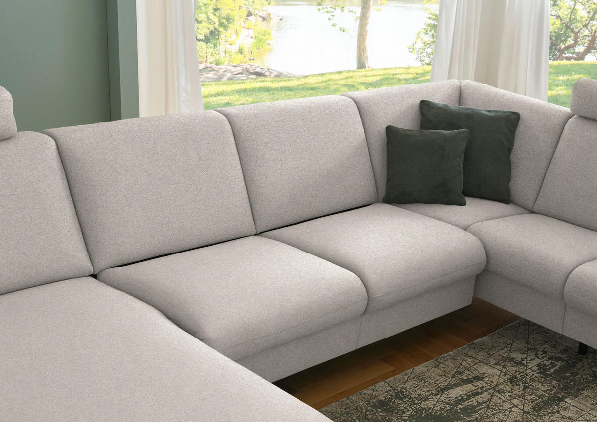WOHNLANDSCHAFT  in Flachgewebe Beige  - Beige/Schwarz, KONVENTIONELL, Textil/Metall (170/307/190cm) - Beldomo Comfort