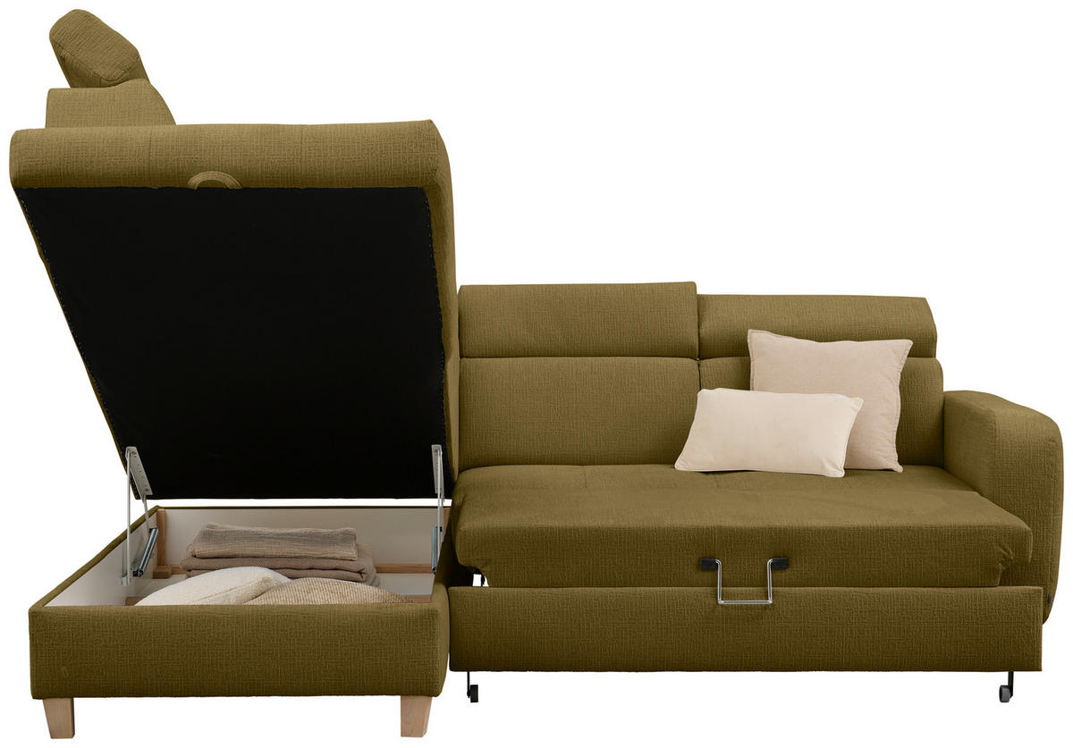 ECKSOFA inkl. Funktionen Olivgrün Samt  - Olivgrün, Natur, Holz/Textil (206/261cm) - Venda
