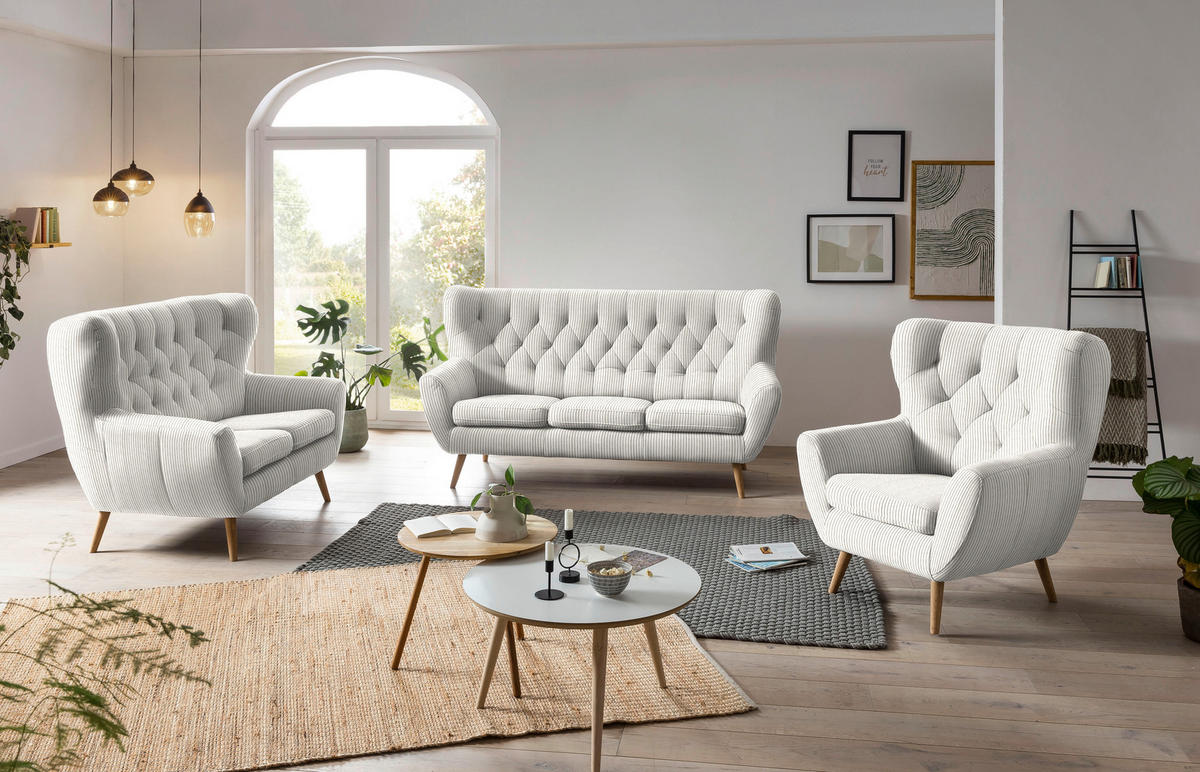 2-SITZER-SOFA in Cord Creme  - Eichefarben/Creme, Design, Holz/Textil (137/101/95cm) - Stylife