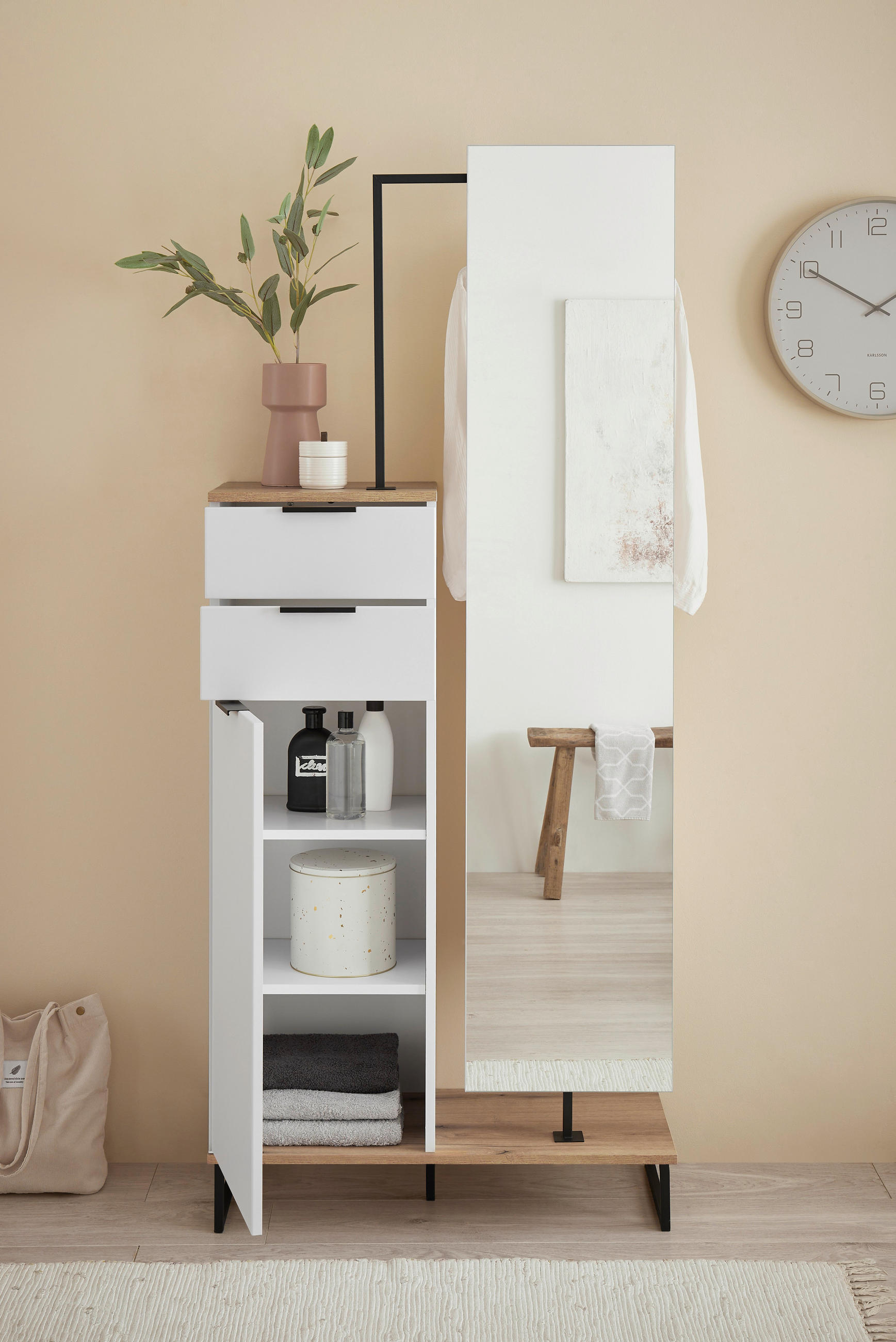 HOCHSCHRANK 78/200/35 cm  - Eichefarben/Schwarz, KONVENTIONELL, Holzwerkstoff/Metall (78/200/35cm) - home24