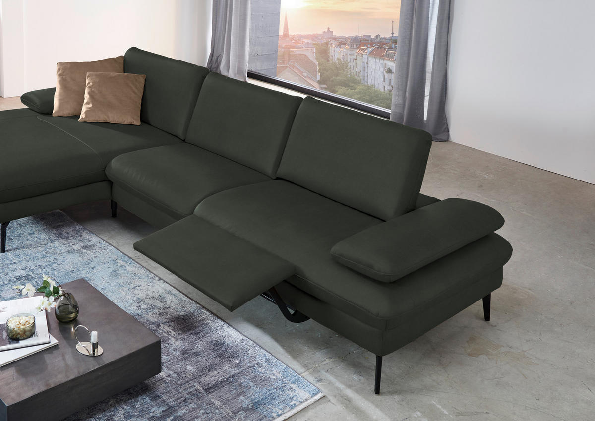 ECKSOFA in Echtleder Dunkelgrün  157/325 cm  - Dunkelgrün/Schwarz, Design, Leder/Metall (157/325cm) - Dieter Knoll
