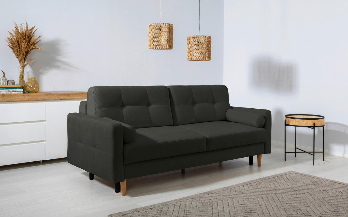 SCHLAFSOFA in Schwarz  - Buchefarben/Schwarz, Design, Holz/Textil (222/93/99cm) - MID.YOU