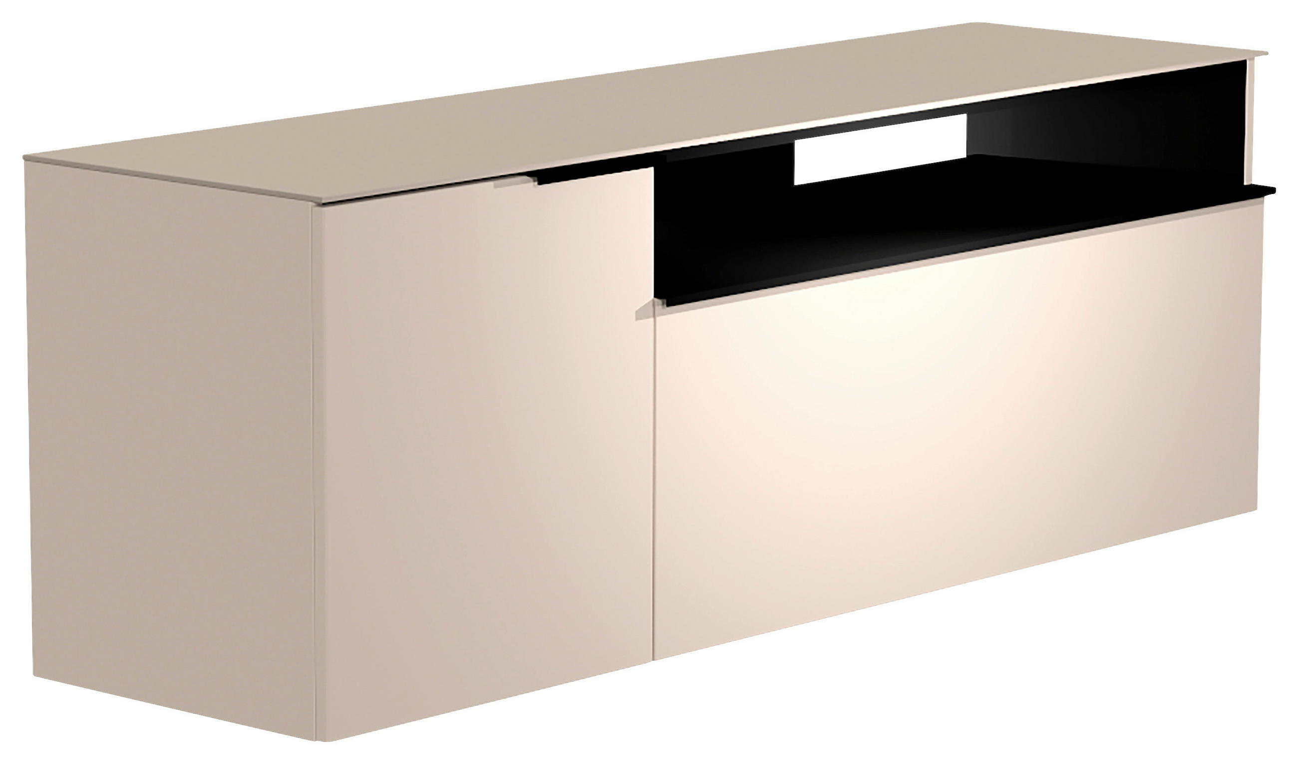LOWBOARD  160/56/45 cm  Beimöbel erhältlich, hängend, Abdeckplatte aus Glas  - Sandfarben/Schwarz, Design, Glas/Holzwerkstoff (160/56/45cm) - Moderano