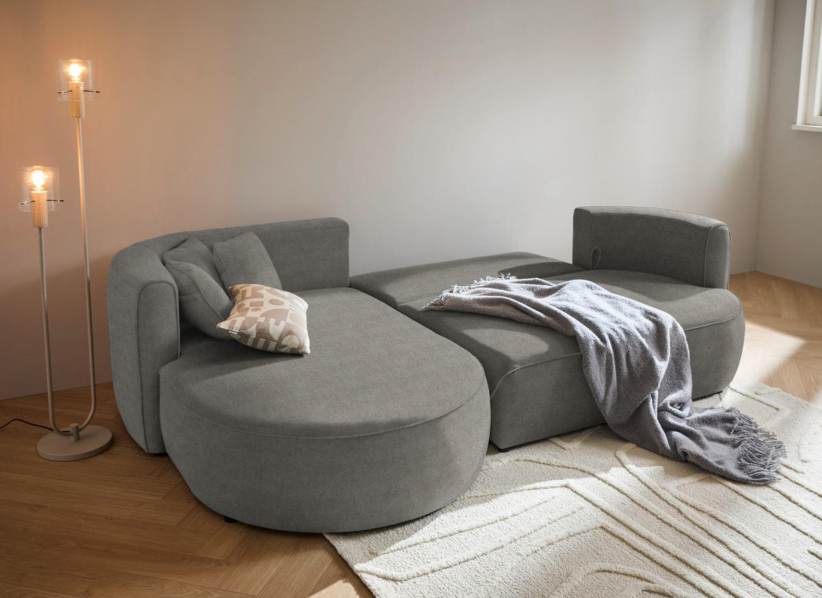 ECKSOFA in Webstoff Greige  - Greige/Schwarz, Design, Kunststoff/Textil (183/284cm) - Welnova