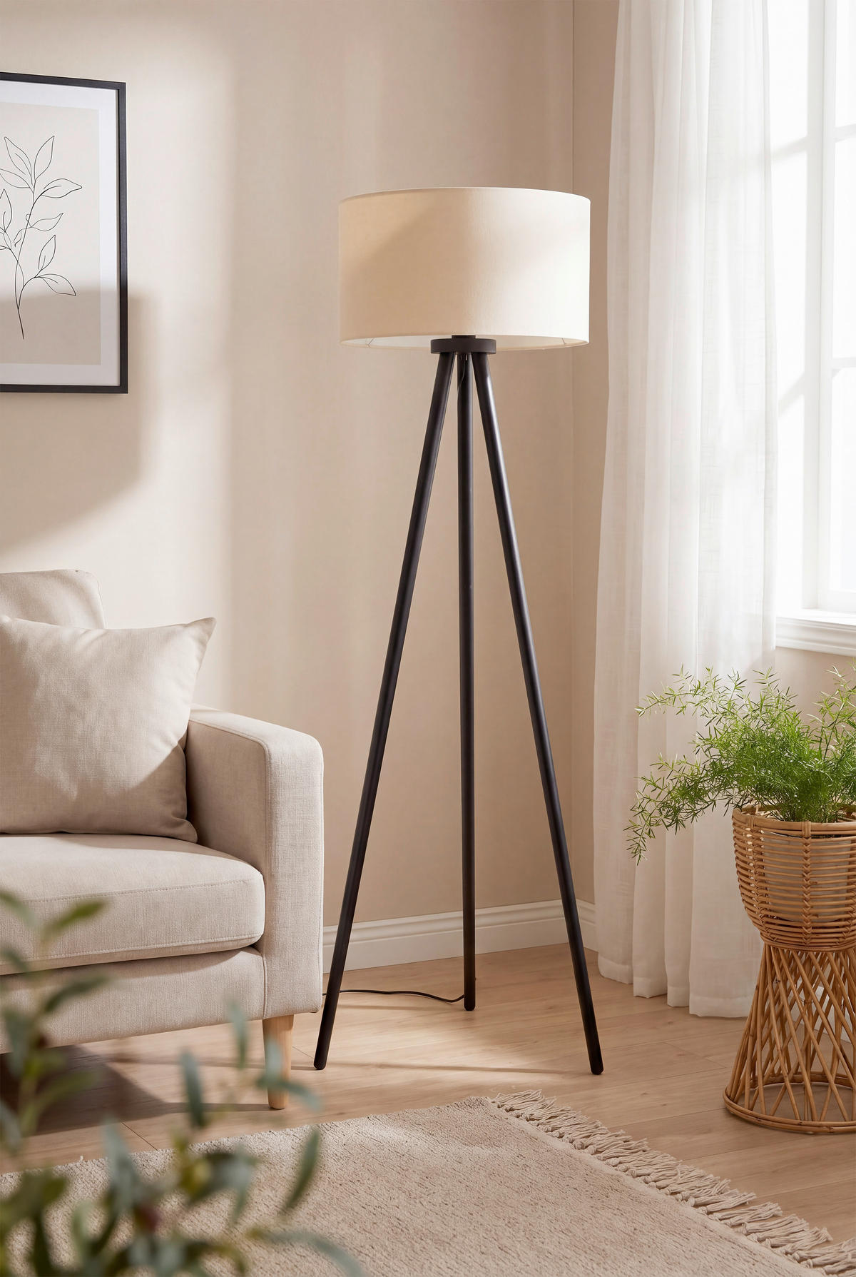 STEHLEUCHTE 50/150 cm  - Schwarz/Naturfarben, Trend, Holz/Textil (50/150cm) - Collett's Monde