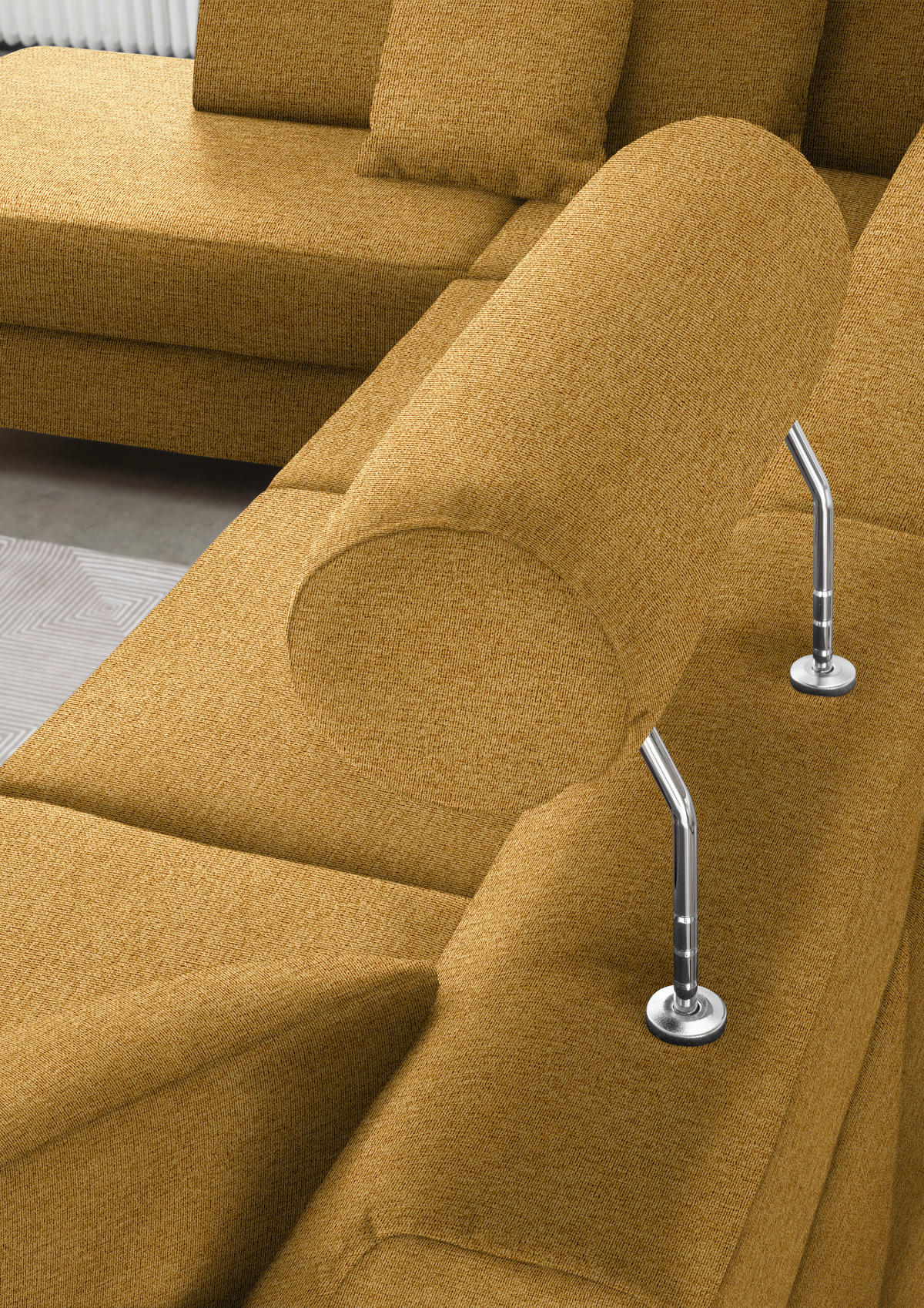 WOHNLANDSCHAFT in Webstoff Honig  - Schwarz/Honig, Design, Holz/Textil (198/296/165cm) - Xora