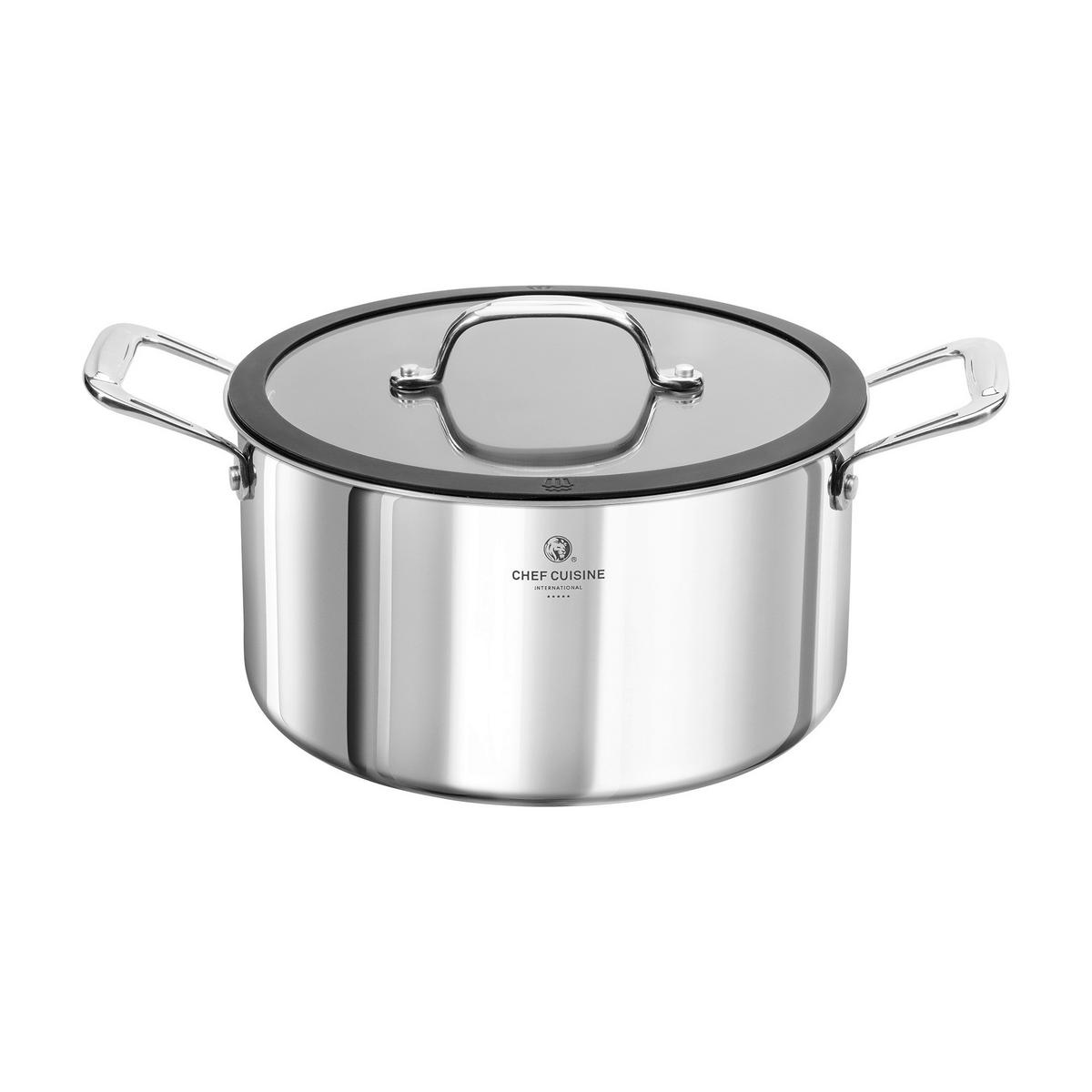 KOCHTOPFSET 3-teilig  - Edelstahlfarben/Schwarz, Basics, Glas/Kunststoff (37/30/23cm) - CHEF CUISINE