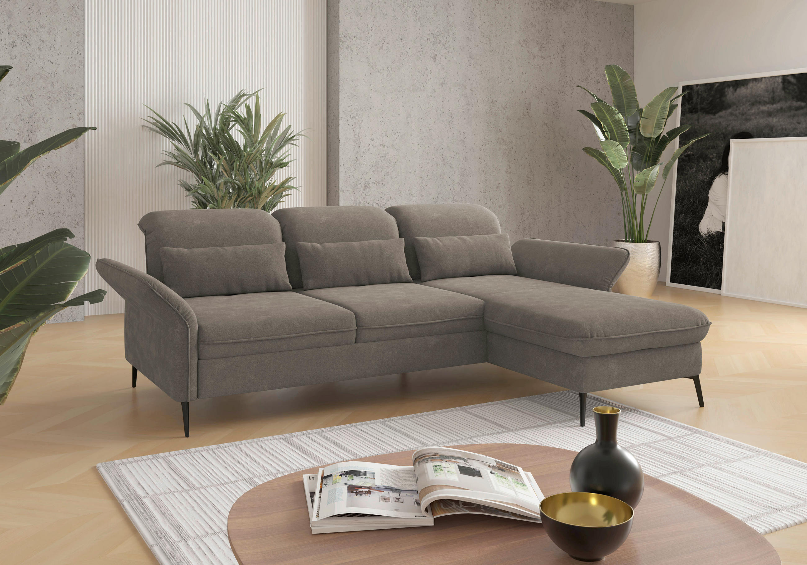 ECKSOFA Schlammfarben Flachgewebe  - Schlammfarben/Schwarz, KONVENTIONELL, Textil/Metall (264/198cm) - Sit & More
