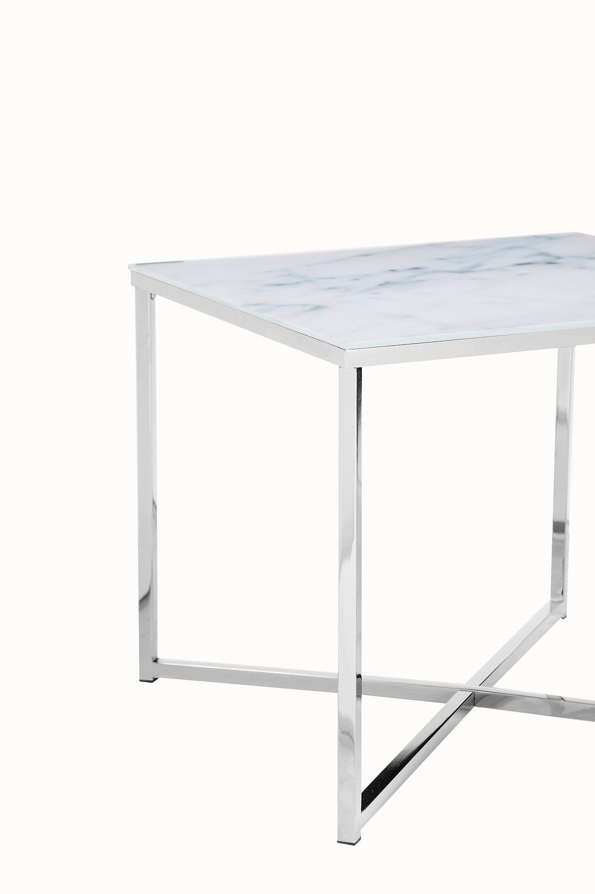 BEISTELLTISCH 50/50/42 cm Weiß, Chromfarben quadratisch  - Chromfarben/Weiß, Design, Glas/Metall (50/50/42cm) - Livetastic