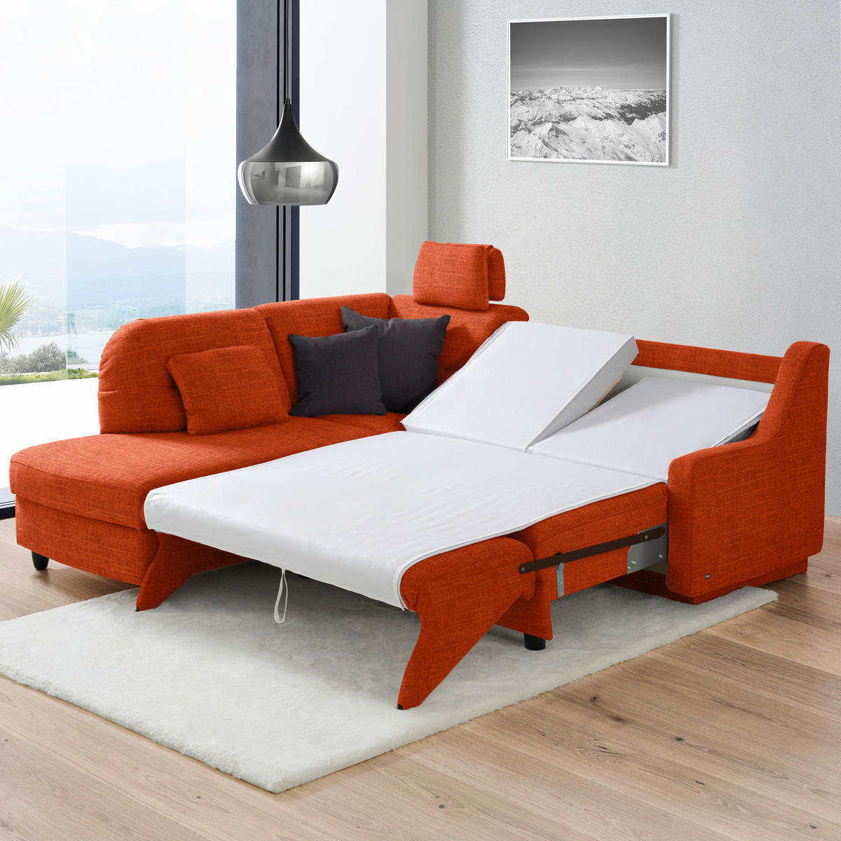 ECKSOFA  in Chenille Orange  208/226 cm  - Schwarz/Orange, KONVENTIONELL, Textil (208/226cm) - Sedda